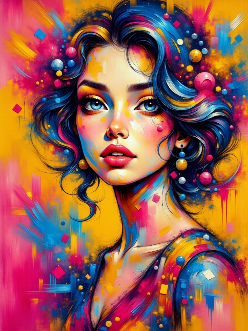 Vibrant Portrait of a Young Woman with Abstract Background