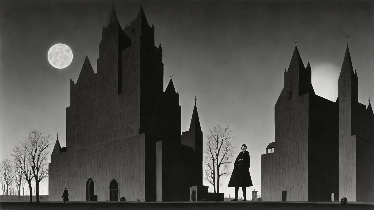 Gothic Landscape with Full Moon and Solitary Figure