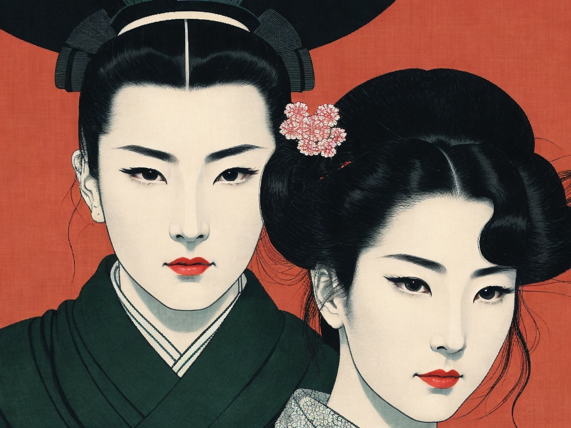 Elegantly Dressed Women in Traditional Japanese Attire
