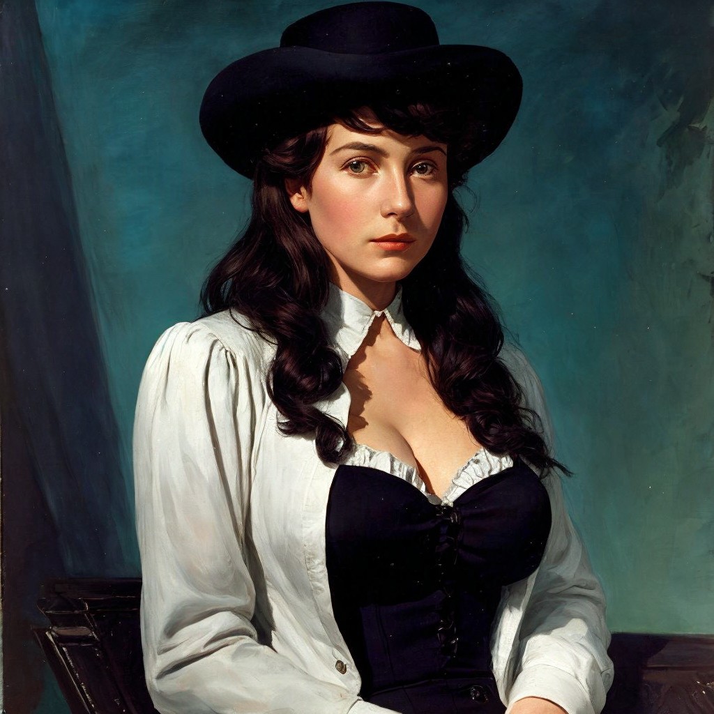Portrait of a woman in classic style with teal background