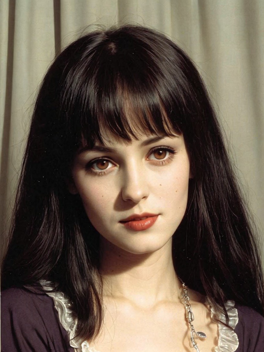 Portrait of a Young Woman with Black Hair and Freckles