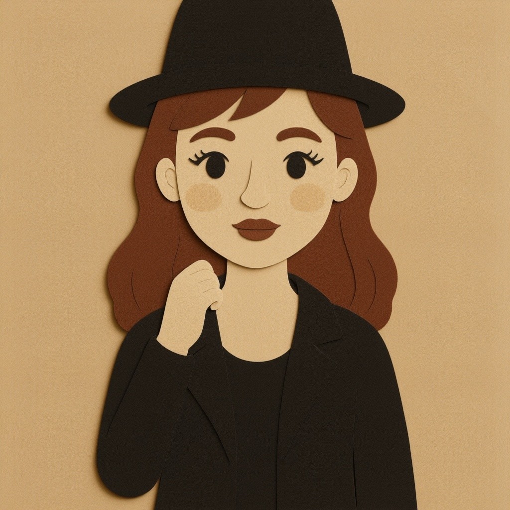 Stylized Character with Brown Hair and Black Hat