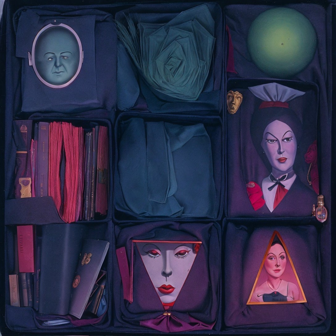 Surreal Still Life of Dark Blue Suitcase Compartments