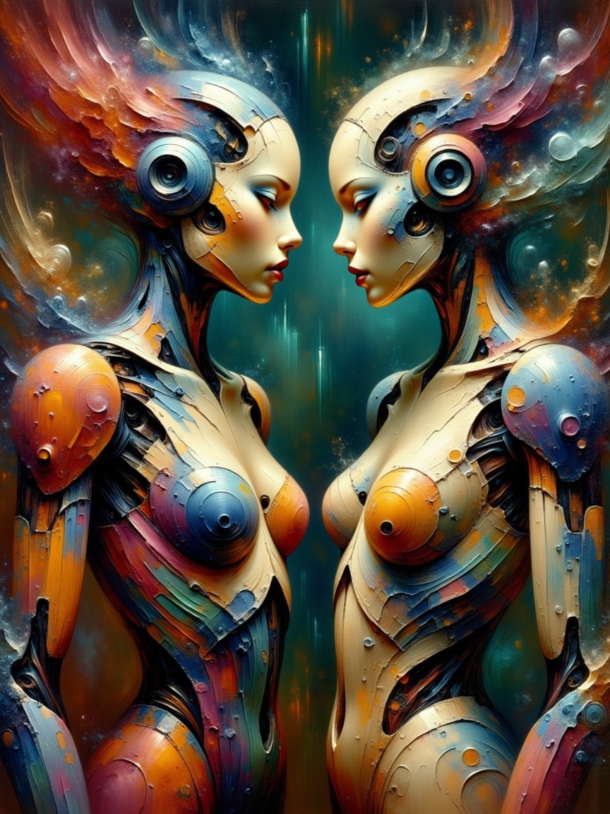 Futuristic Female Robots in Surreal Space Setting