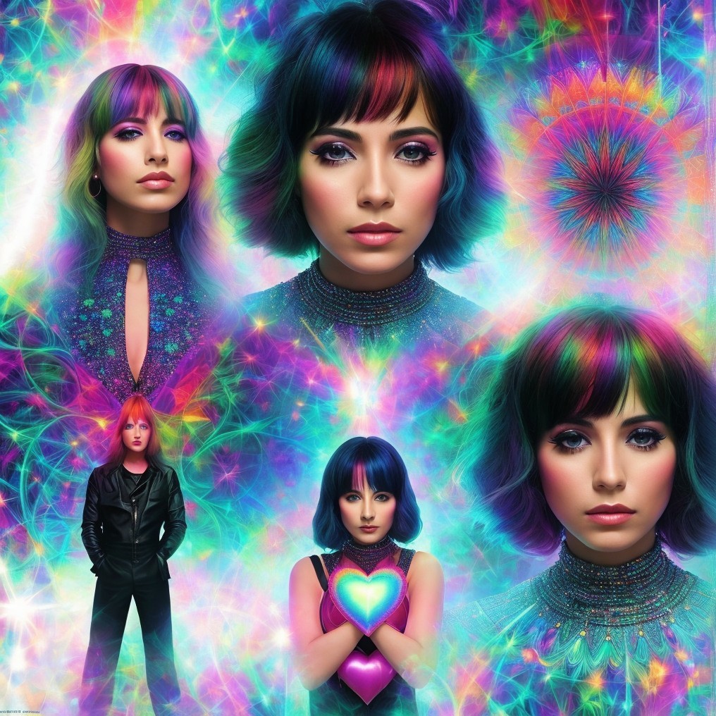 Psychedelic Collage of Woman with Colorful Hair