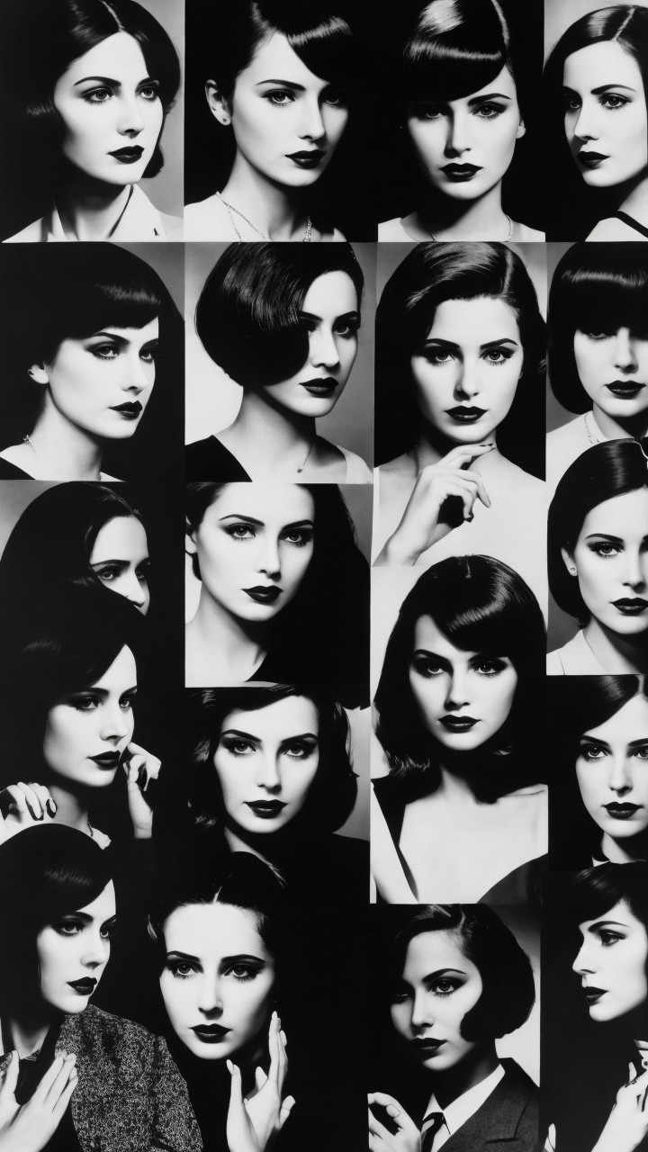 Vintage Black and White Collage of Women from 1920s-1950s