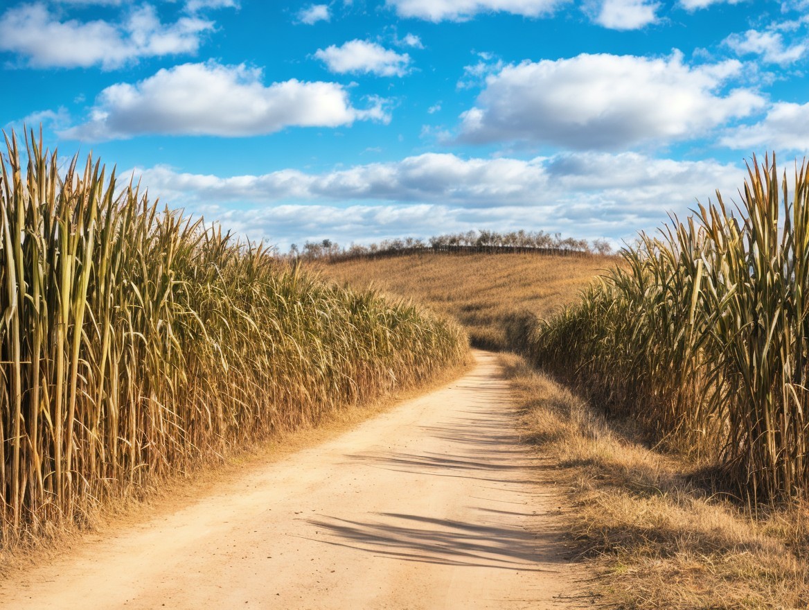 Dirt Road Through Grassy Landscape Under Blue Skies