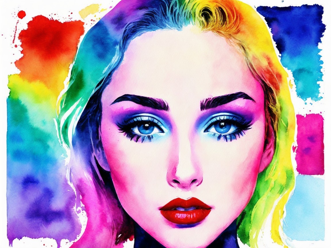 Vibrant Watercolor Portrait of a Young Woman