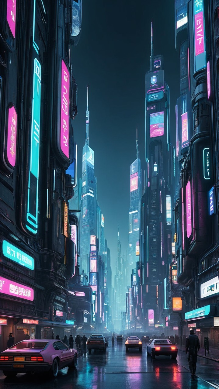 Futuristic Night Cityscape with Neon Skyscrapers