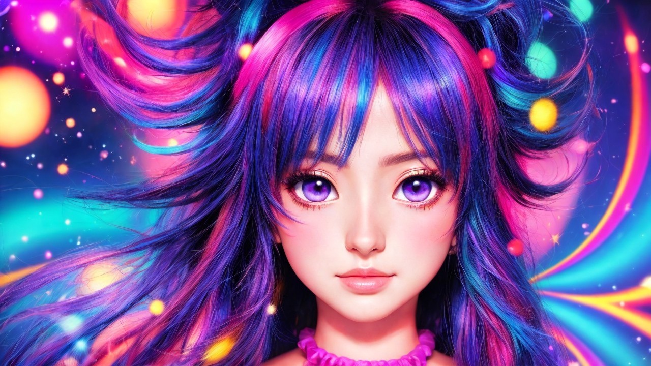 Digital portrait of a character with vibrant hair and eyes