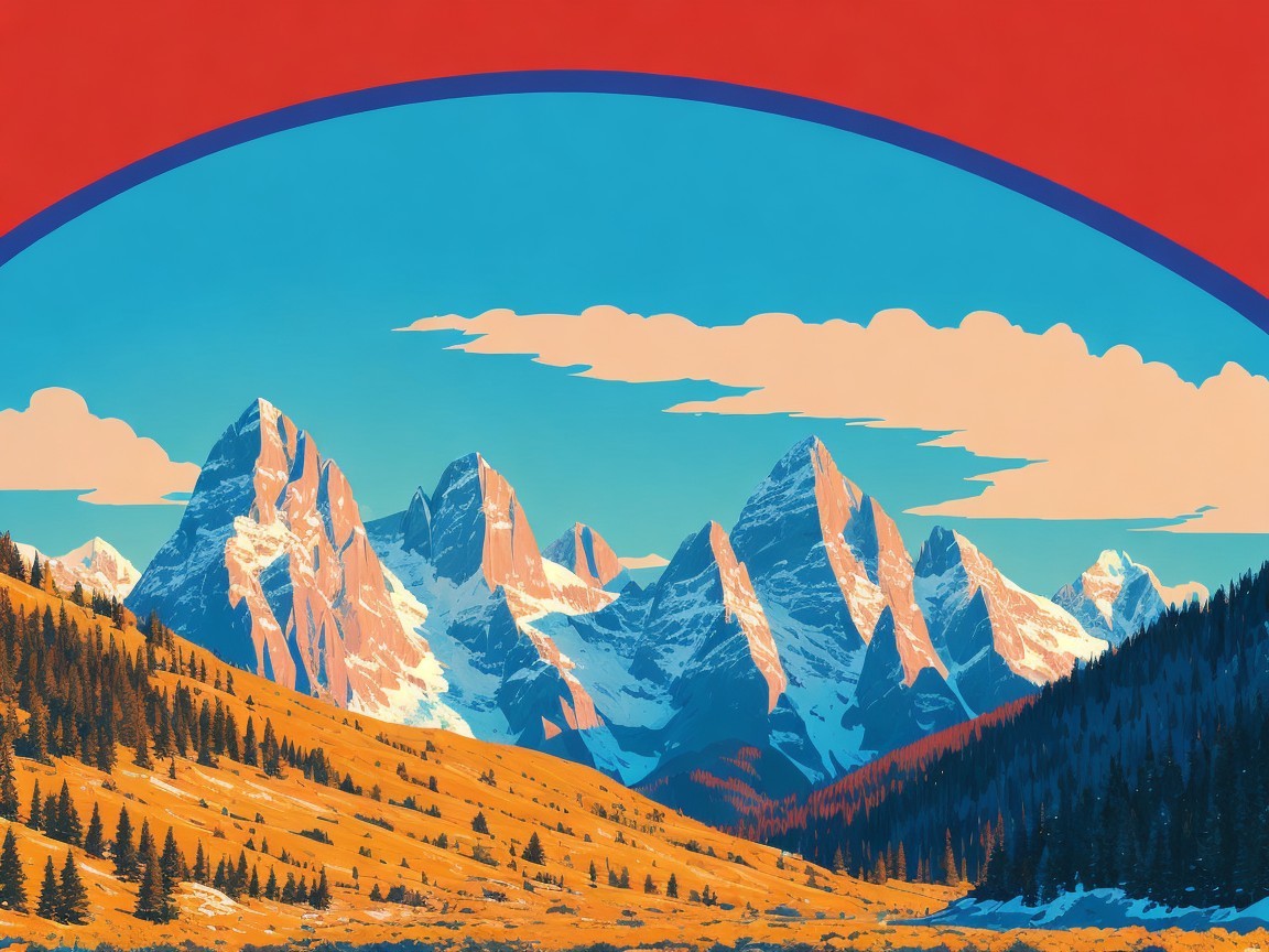 Mountain Landscape with Jagged Peaks and Vibrant Sky