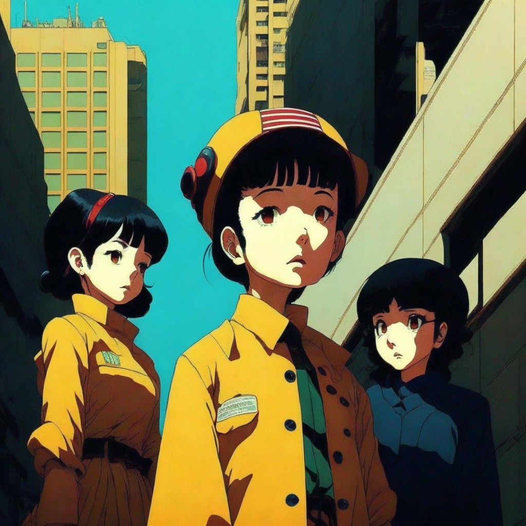 Young Women in Futuristic Urban Setting with Skyscrapers