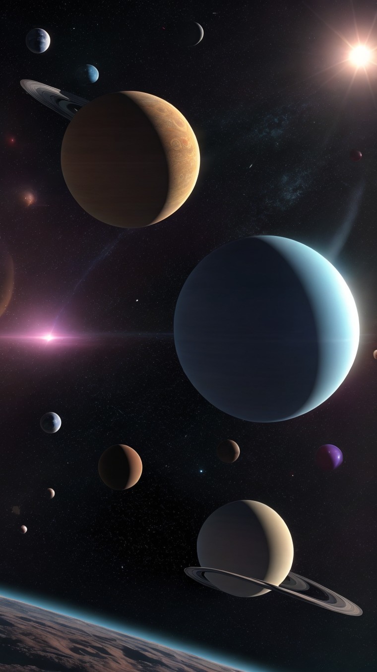 Vibrant Solar System with Planets and Cosmic Elements