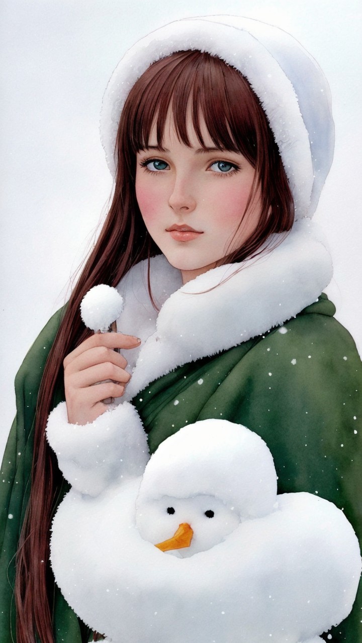Young girl in winter attire in snowy landscape