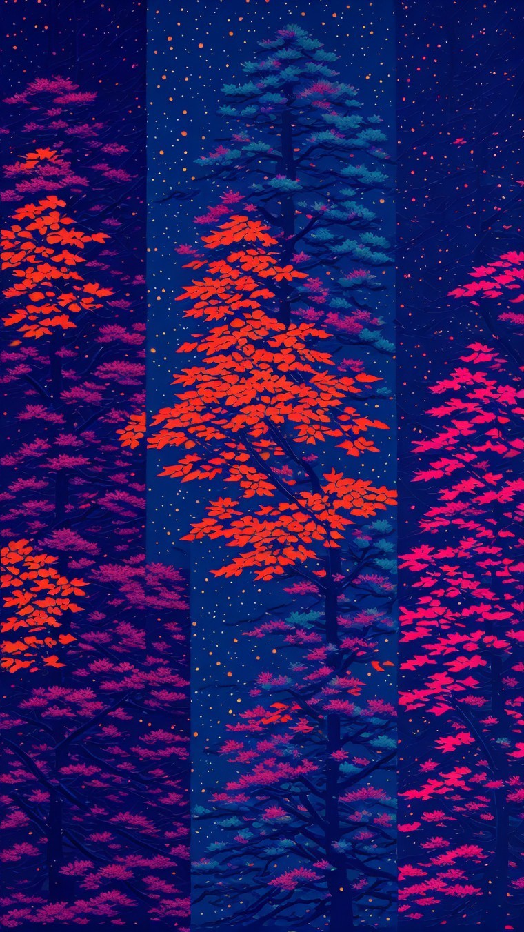 Digital Artwork of a Nighttime Forest with Stars