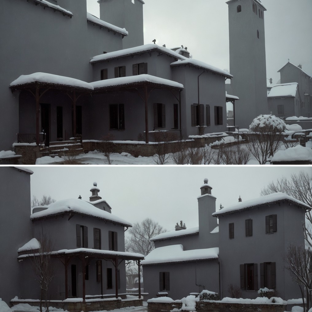 Modern Gray Buildings in Serene Winter Landscape