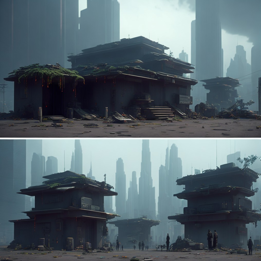 Futuristic Urban Landscape with Decay and Skyscrapers