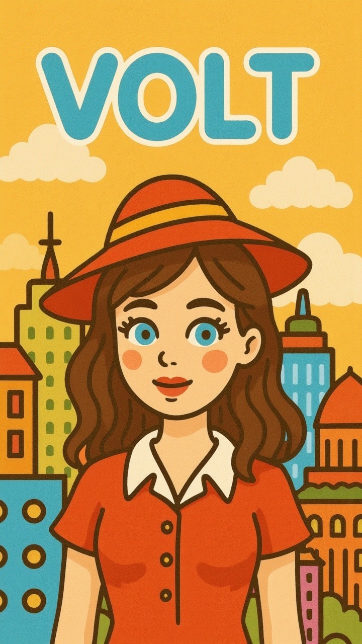 Colorful Illustration of Woman in City Skyline