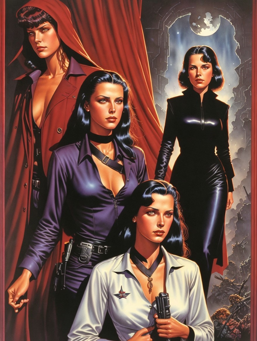 Four Stylish Women in Distinct Outfits Under Moonlight