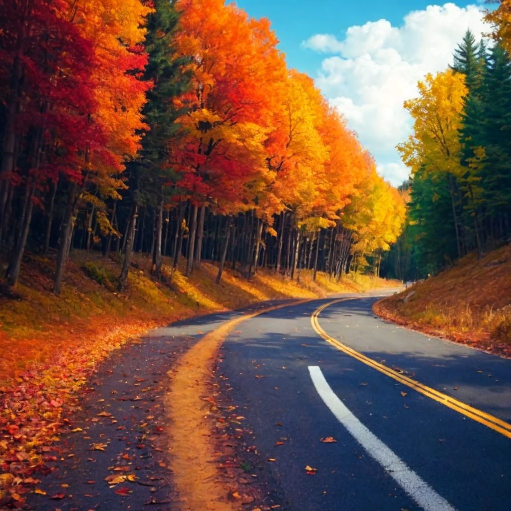 Winding Road Through Vibrant Autumn Landscape