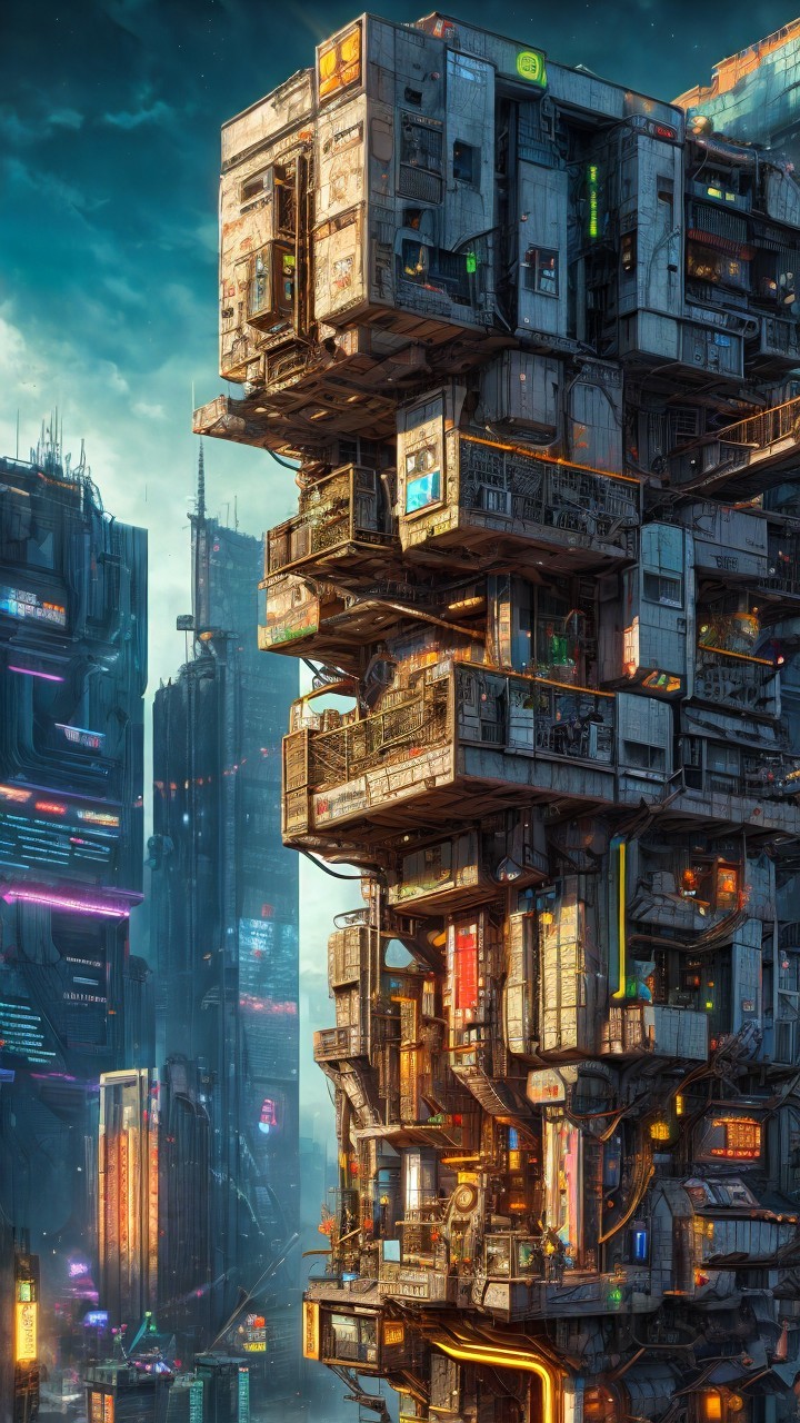 Futuristic Structure in Cyberpunk Cityscape