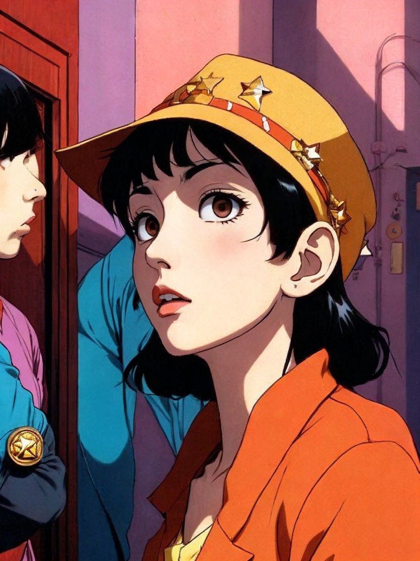 Stylish Young Woman in Bright Outfit with Curiosity