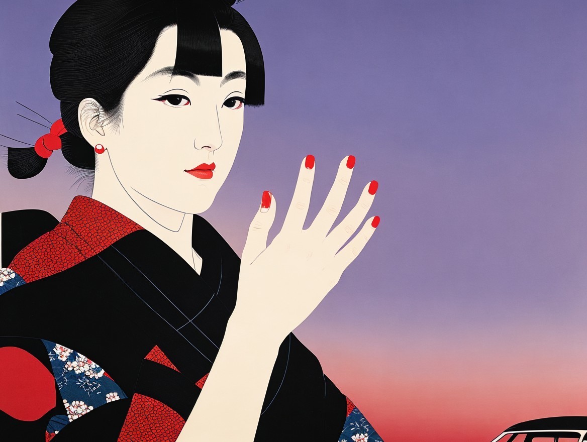 Traditional Kimono Woman with Modern Elements