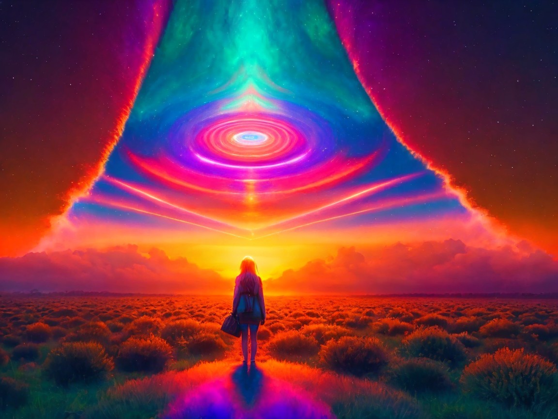 Vibrant Cosmic Landscape at Sunset with Colorful Hues