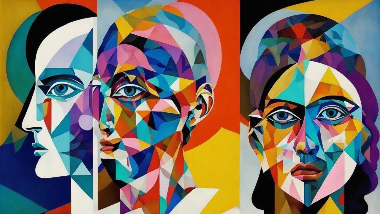 Digital Cubist Artwork Featuring Three Women's Faces
