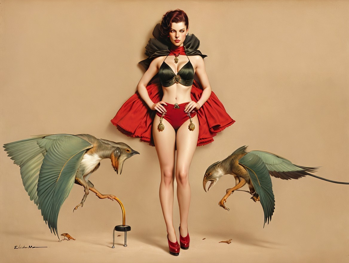 Model in Bold Outfit with Fantastical Birds
