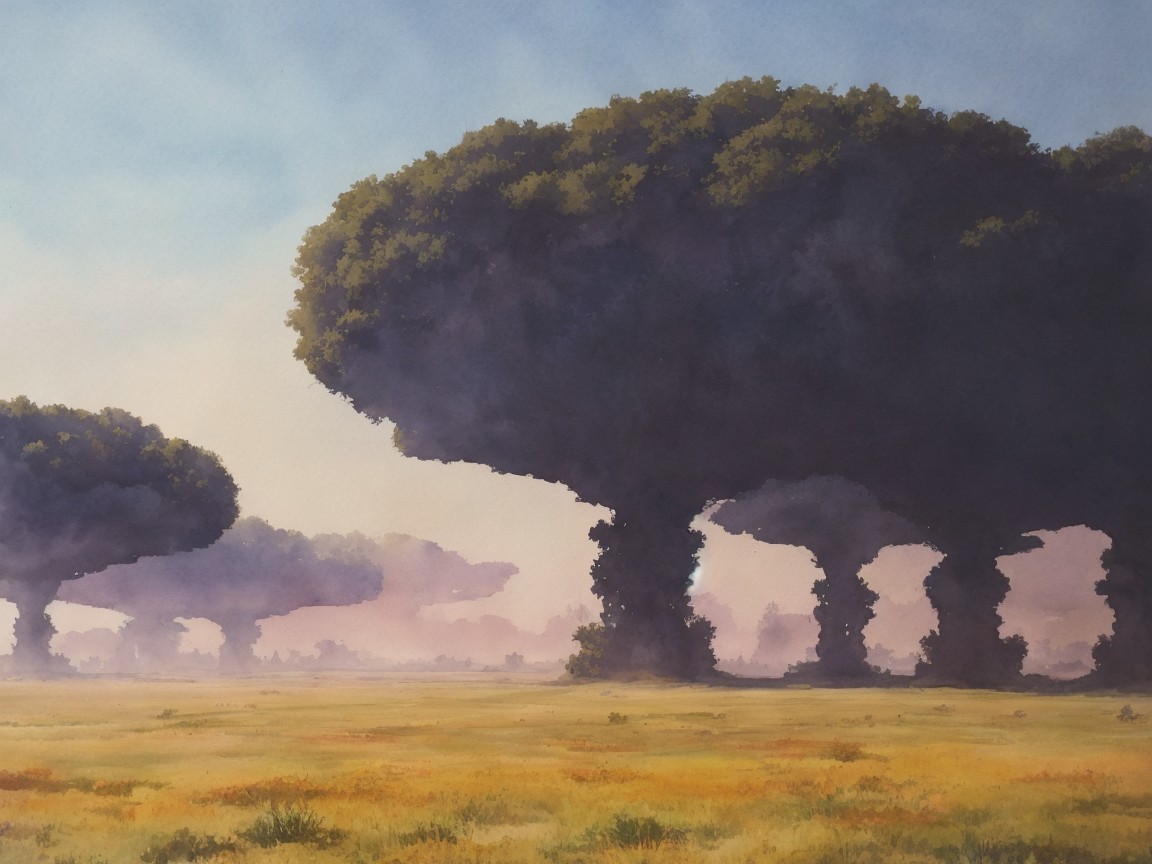 Serene Landscape with Towering Trees and Meadow