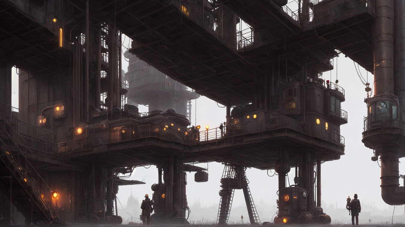 Futuristic Industrial Complex with Towering Structures