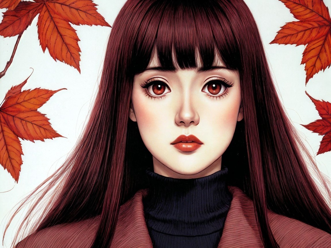 Portrait of a girl with autumn leaves backdrop