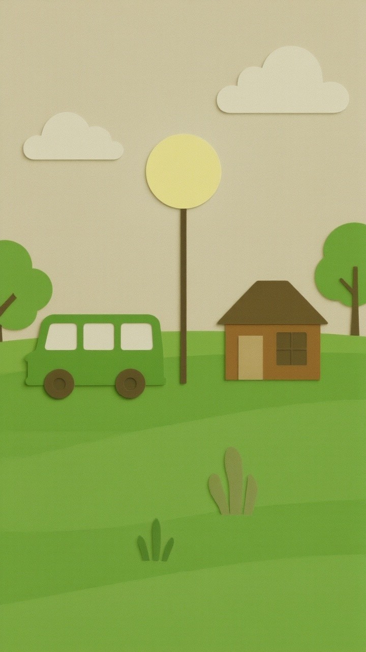 Whimsical Paper-Cut Illustration of a Serene Landscape