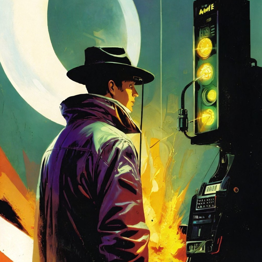 Mysterious Figure in Fedora Against Vibrant Backdrop