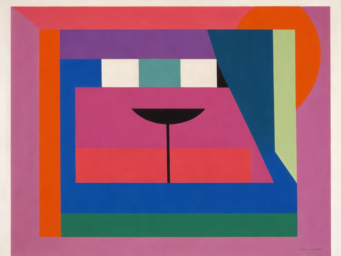 Vibrant Abstract Art with Geometric Shapes and Silhouette