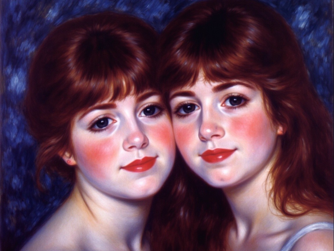 Classical Oil Painting of Two Young Women with Red Hair