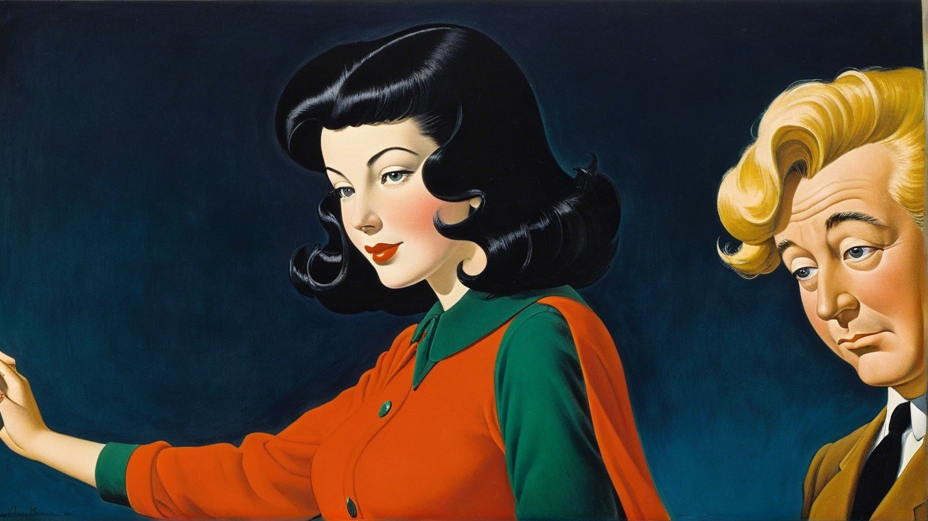 Glamorous Woman and Pensive Man in Bold Colors