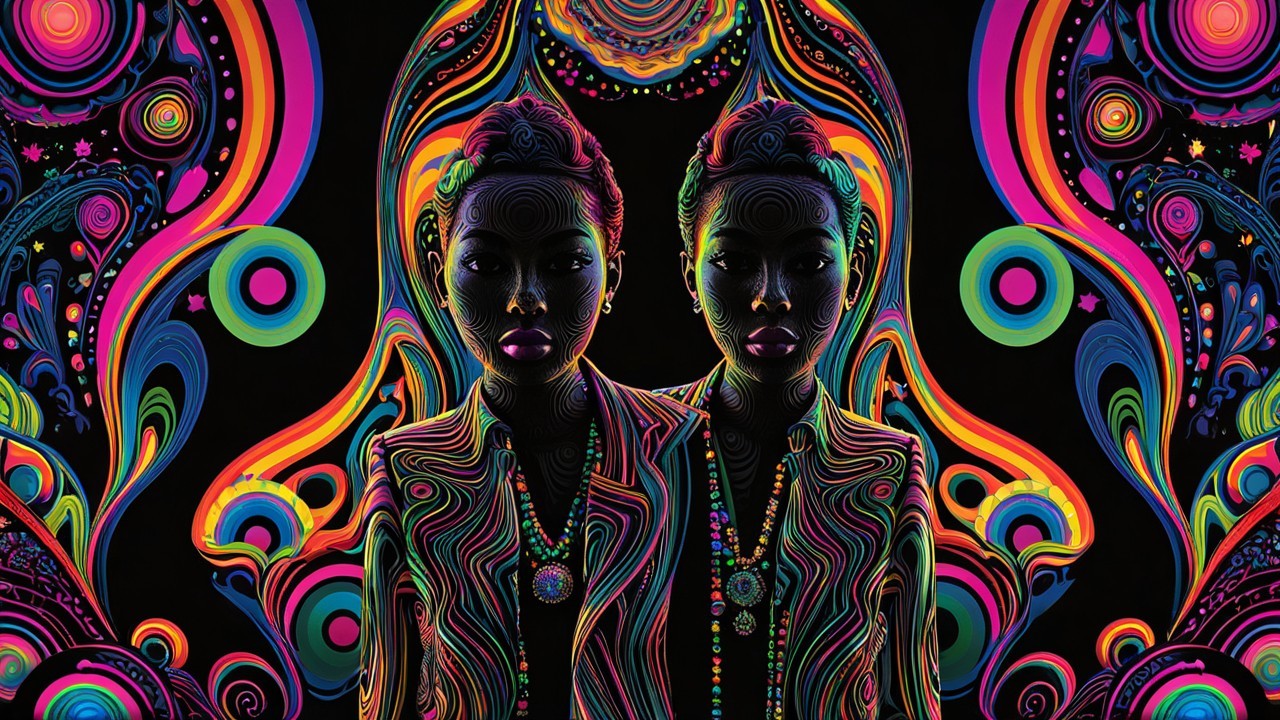 Psychedelic Design with Identical Figures and Patterns