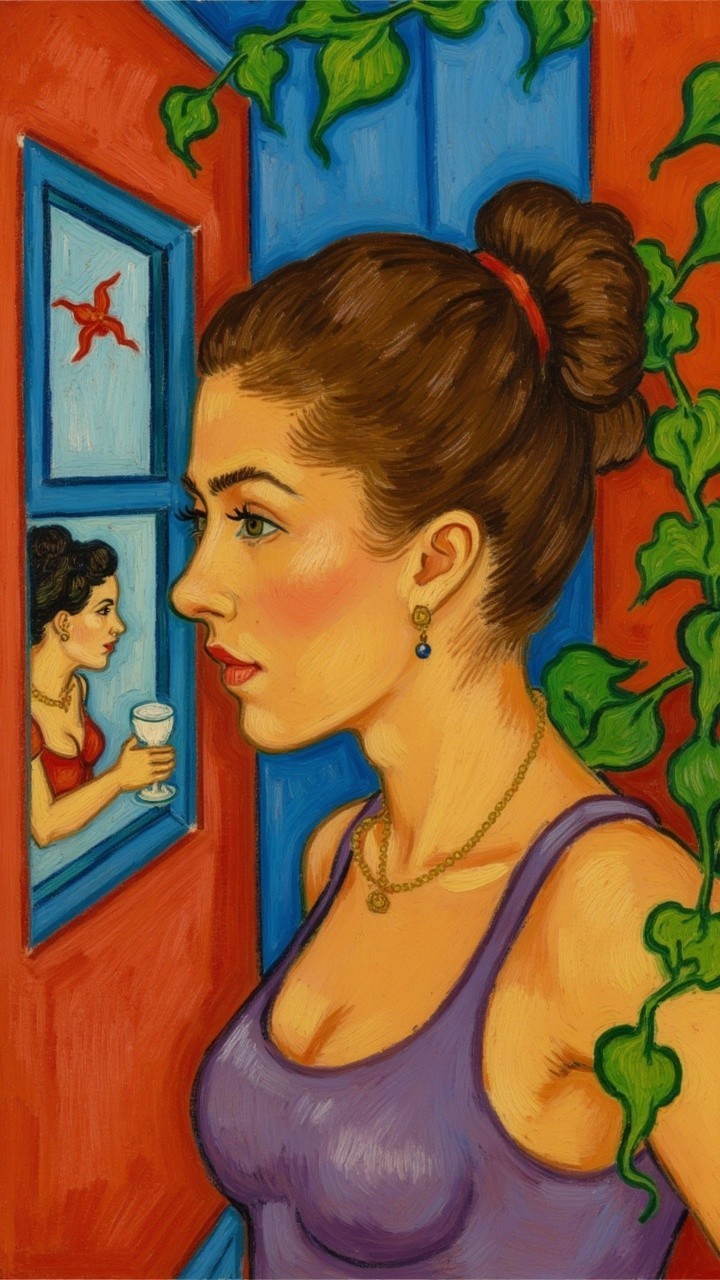 Contemplative Young Woman by a Window with Reflection
