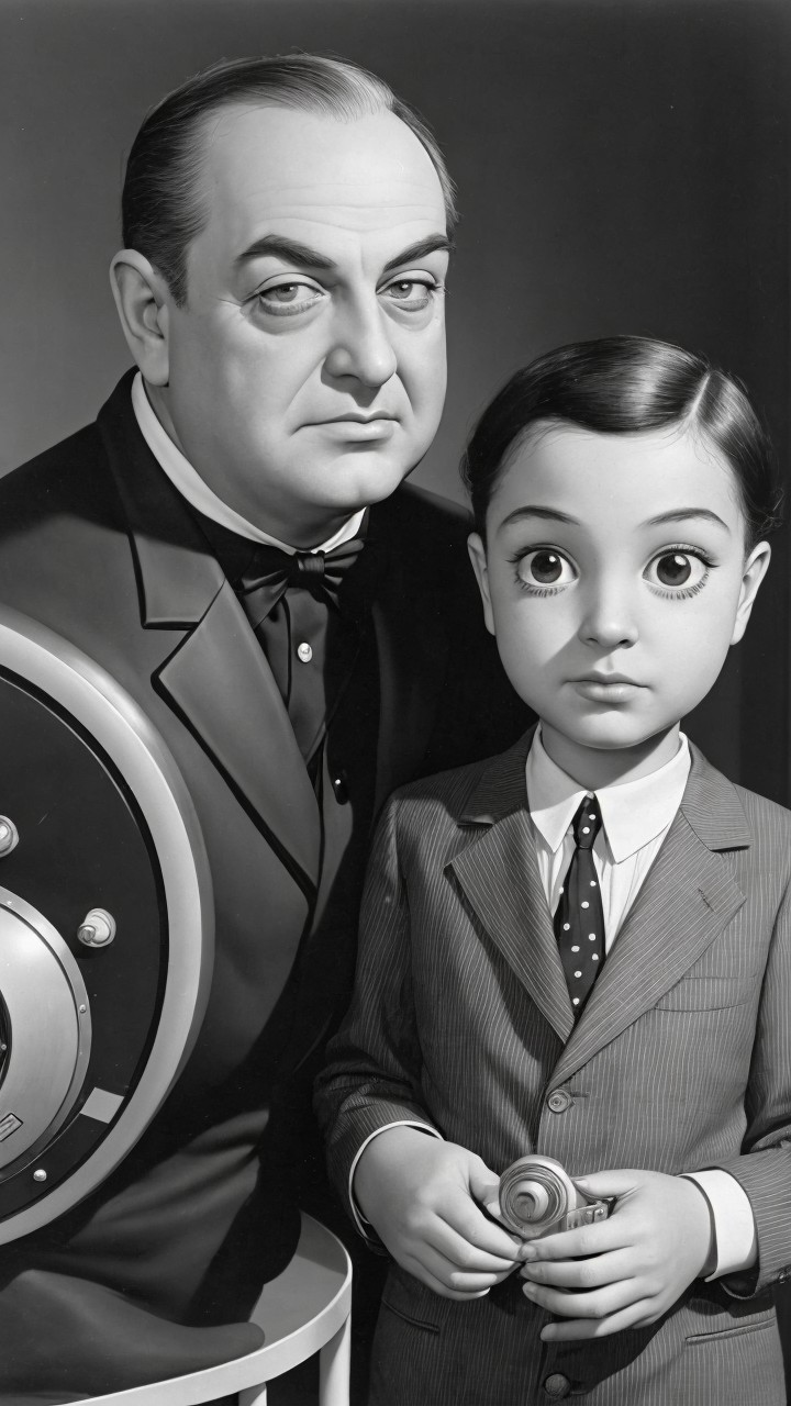 Monochromatic Illustration of Man and Boy in Suits