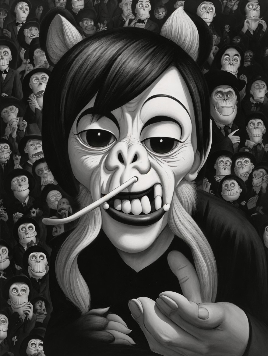 Surreal Character with Exaggerated Features in Monochrome