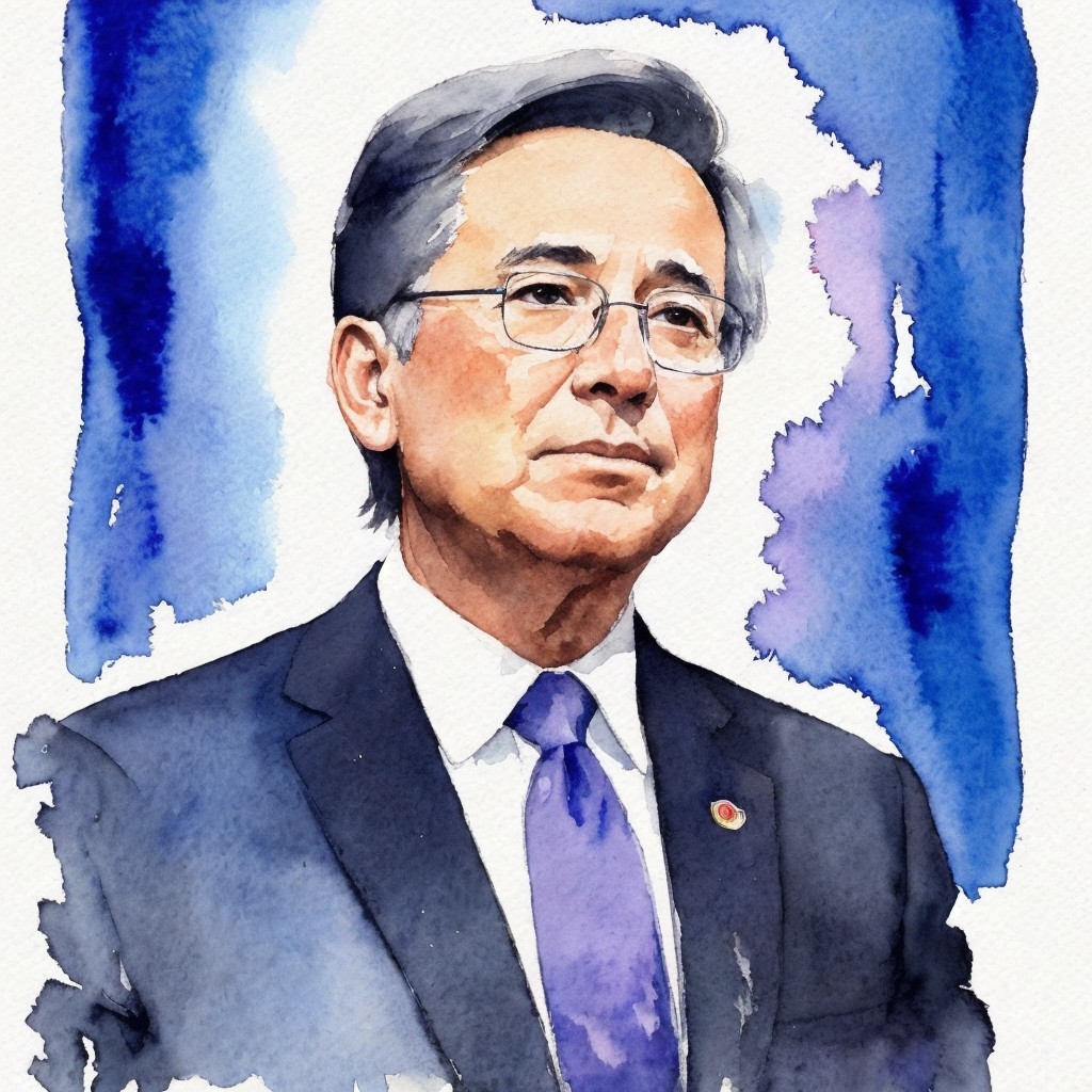 Dignified Man in Suit Against Vibrant Watercolor Background