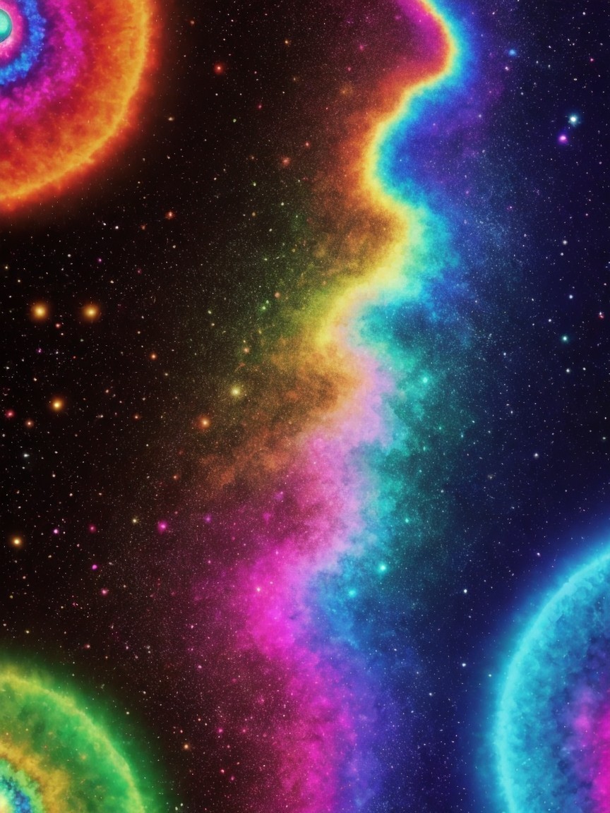 Vibrant Cosmic Scene with Colorful Nebulae and Stars