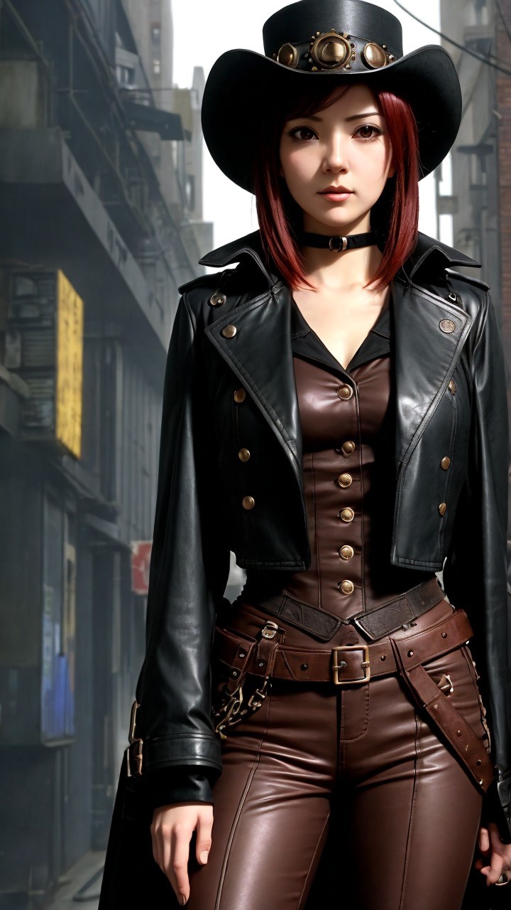 Stylish Leather Outfit in Urban Alleyway Setting