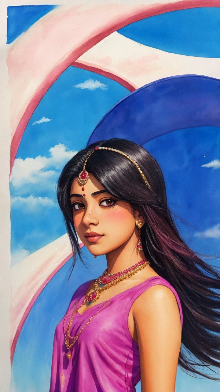 Illustration of a Young Woman in Traditional Attire