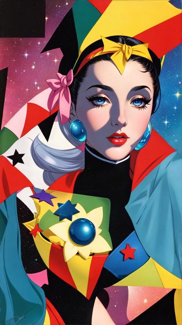 Vibrant Portrait of a Woman with Cosmic Theme