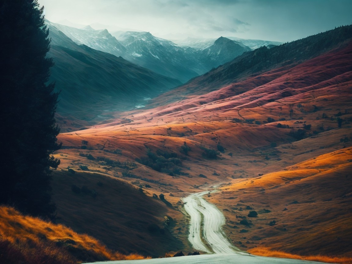 Winding Road Through Vibrant Valley and Mountains