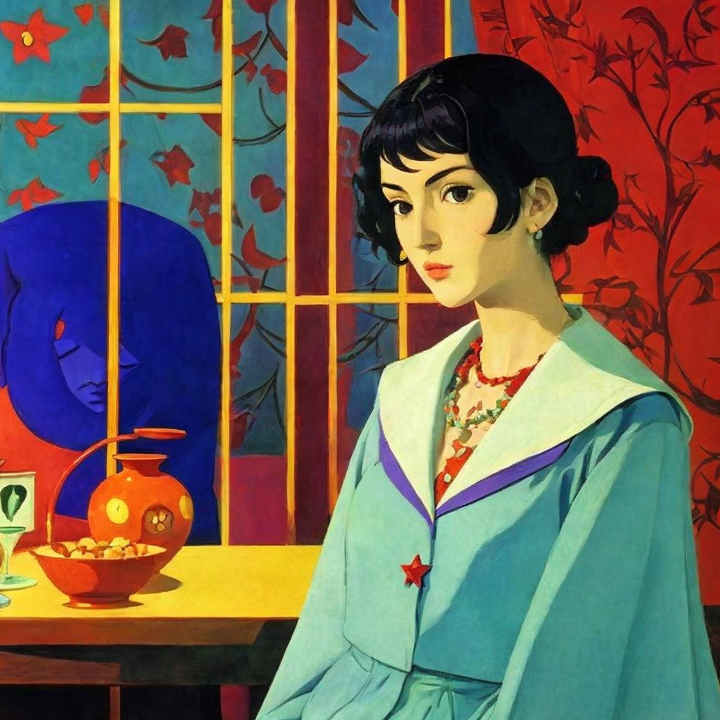 Young Woman in Elegant Bob in Colorful Room