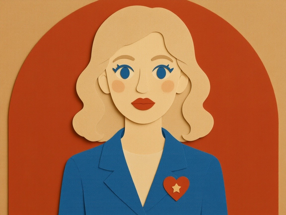 Stylized Paper-Cut Illustration of a Woman in Blue